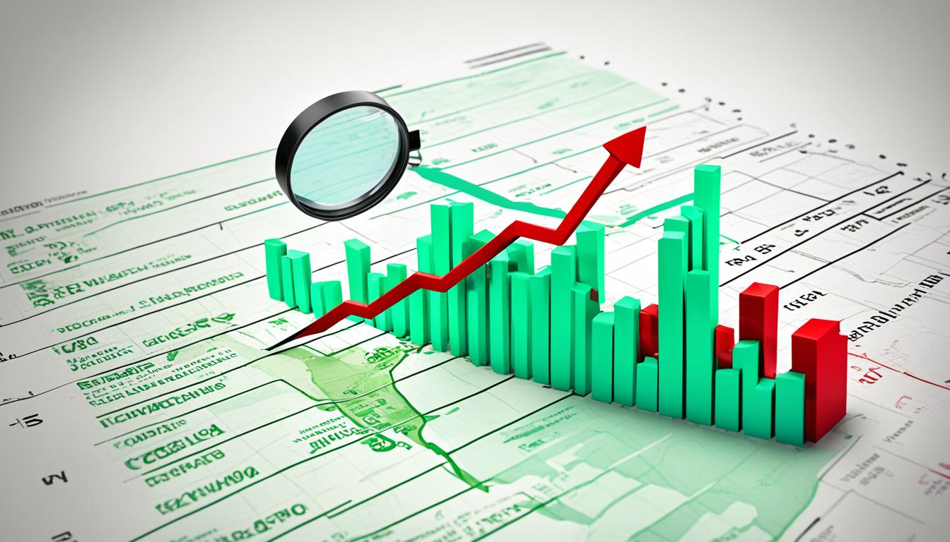 A visual representation of a rising bar graph, with the colors red and green, to convey the effects of inflation on the Italian economy. Include additional visual elements such as a magnifying glass or microscope to highlight the details and impact of inflation, and a compass or map to suggest potential solutions and navigational strategies.